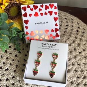 BaubleBar Dangling Chocolate Covered Strawberry Valentines Earrings - Berry Dip